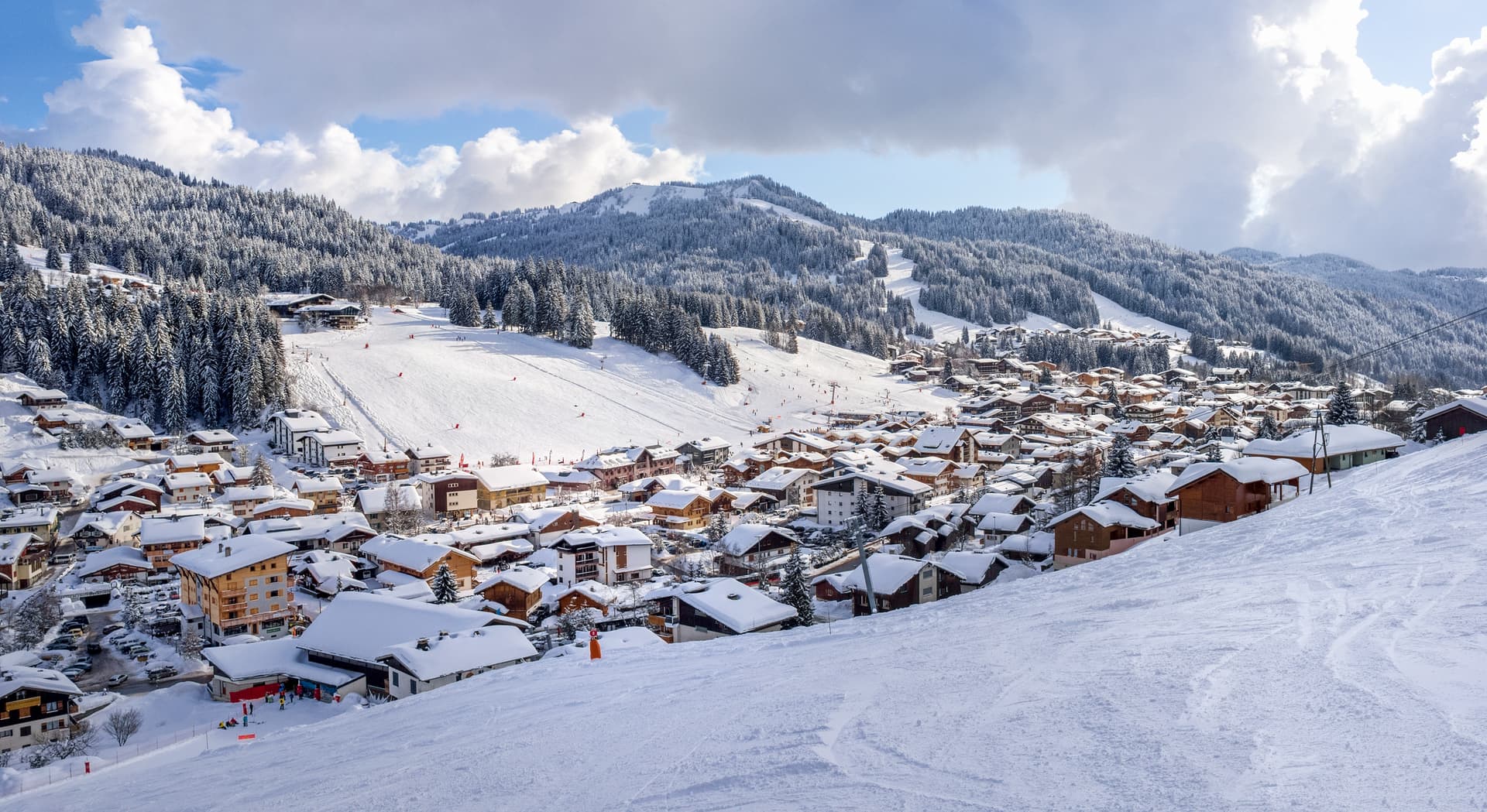 Les Gets ski resort after snowfall
