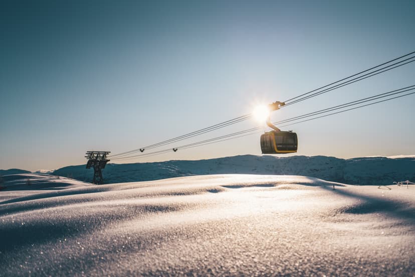 Gondola at sunset in Voss ski resort in Norway