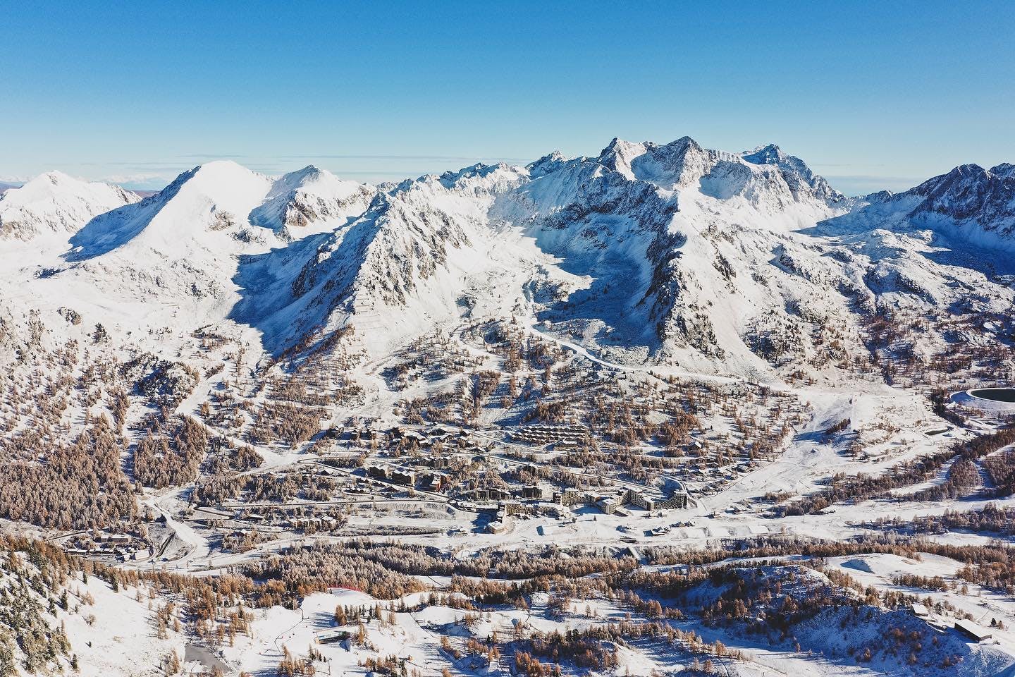 Snowy landscape of French ski resort Isola