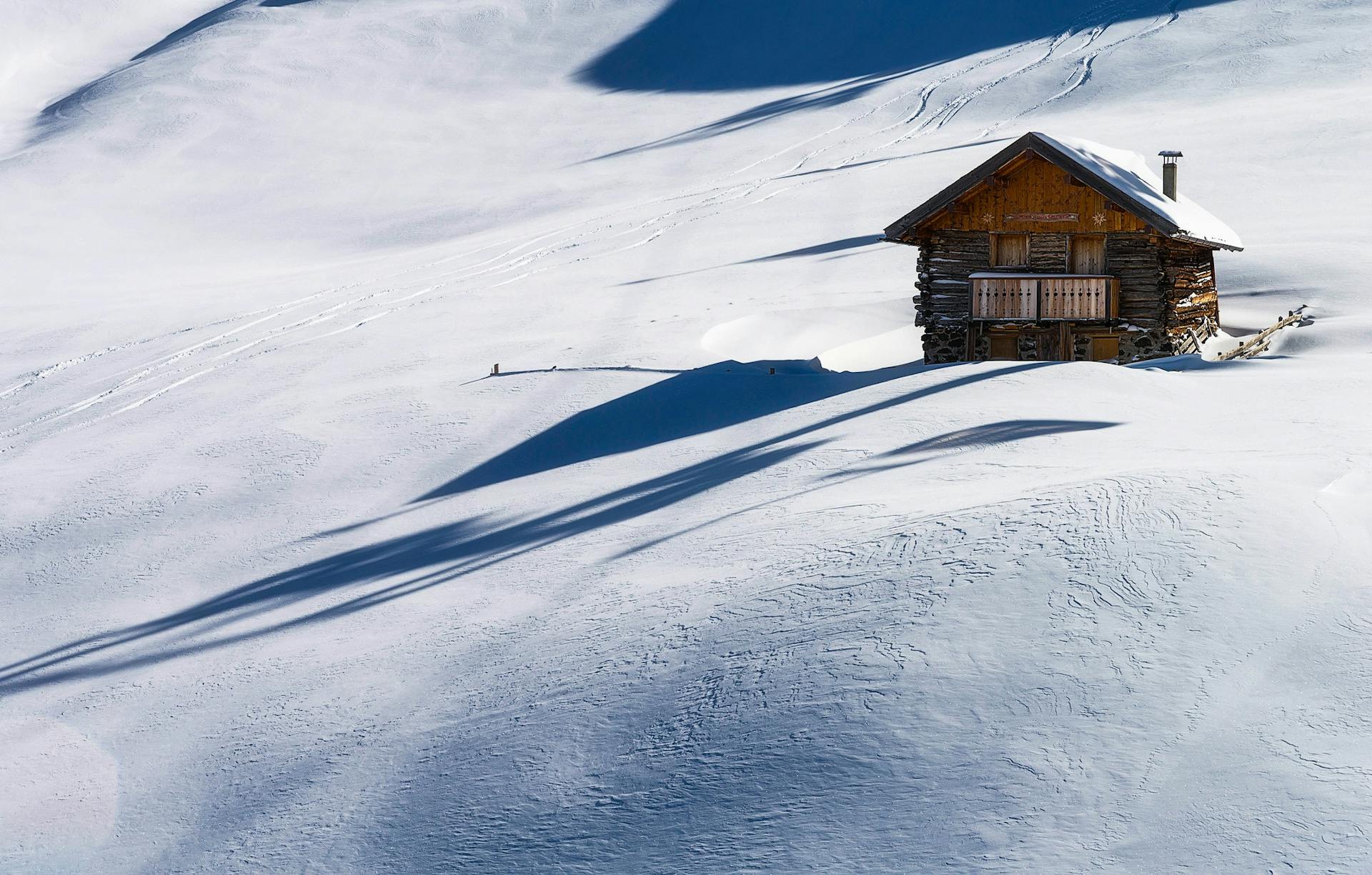 Isolated cabin on ski slope
