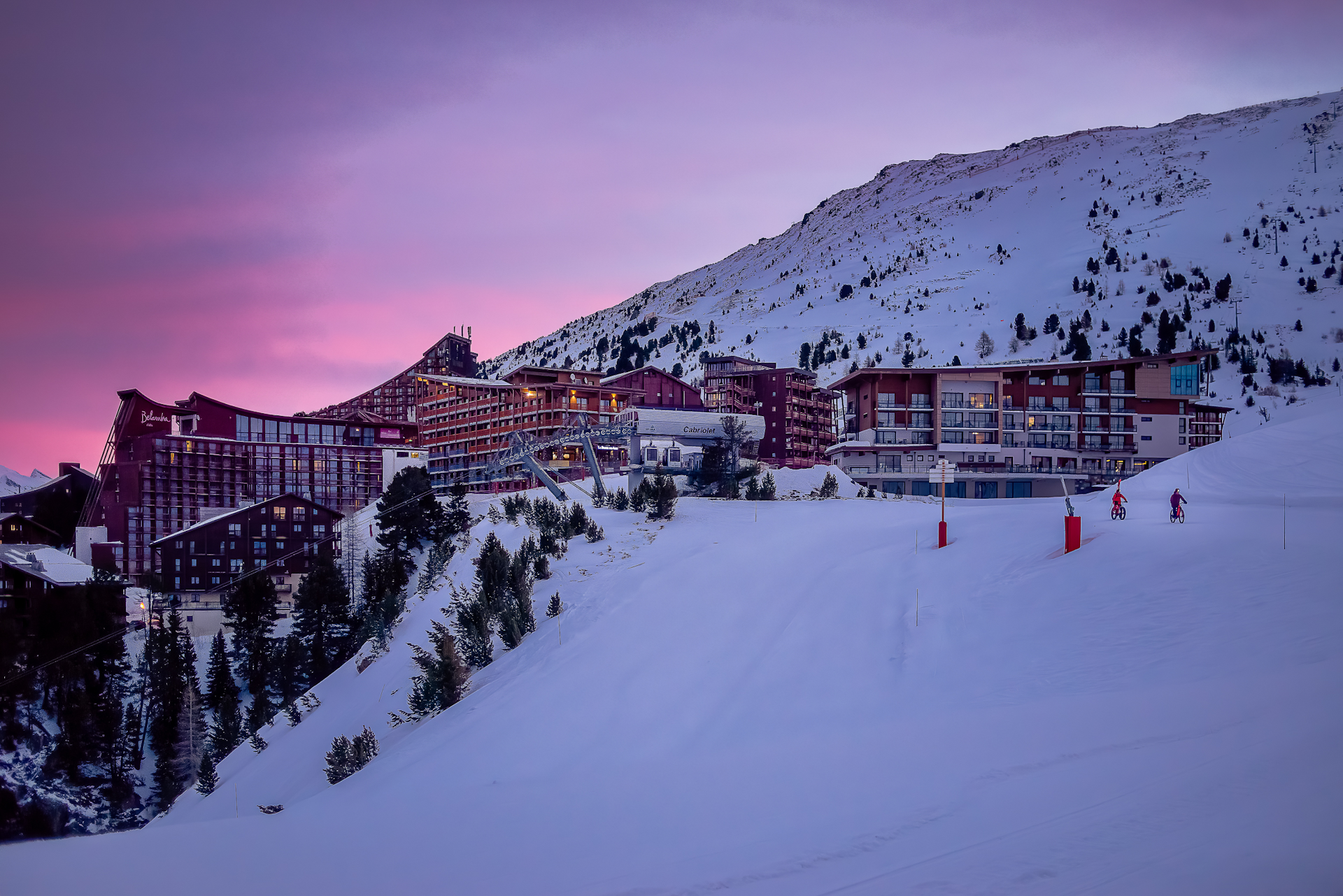 Les Arcs Mountain ski resort at sunset