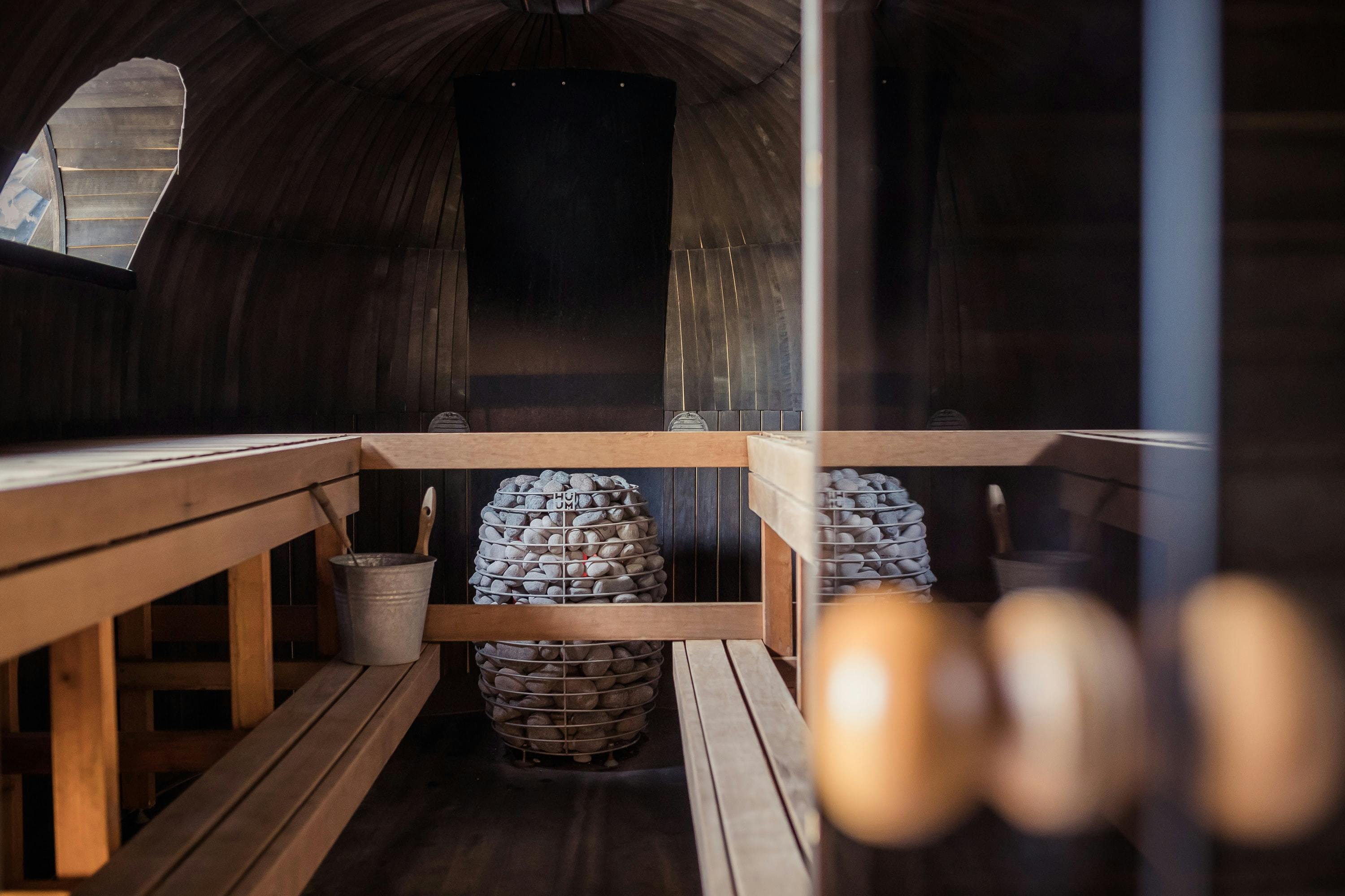 Empty sauna at cosy relaxing spa