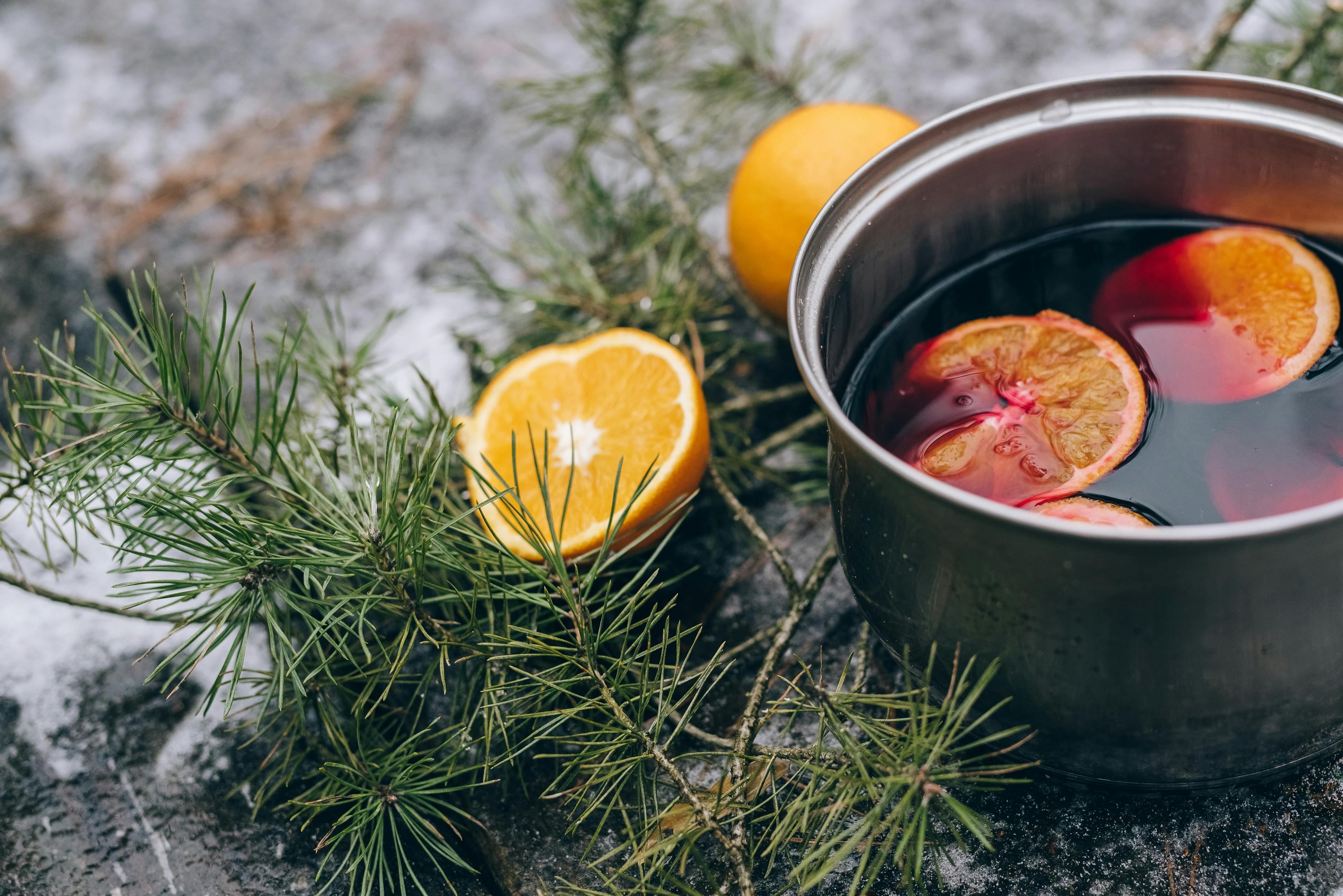 Mulled wine being prepared in a pot on holiday