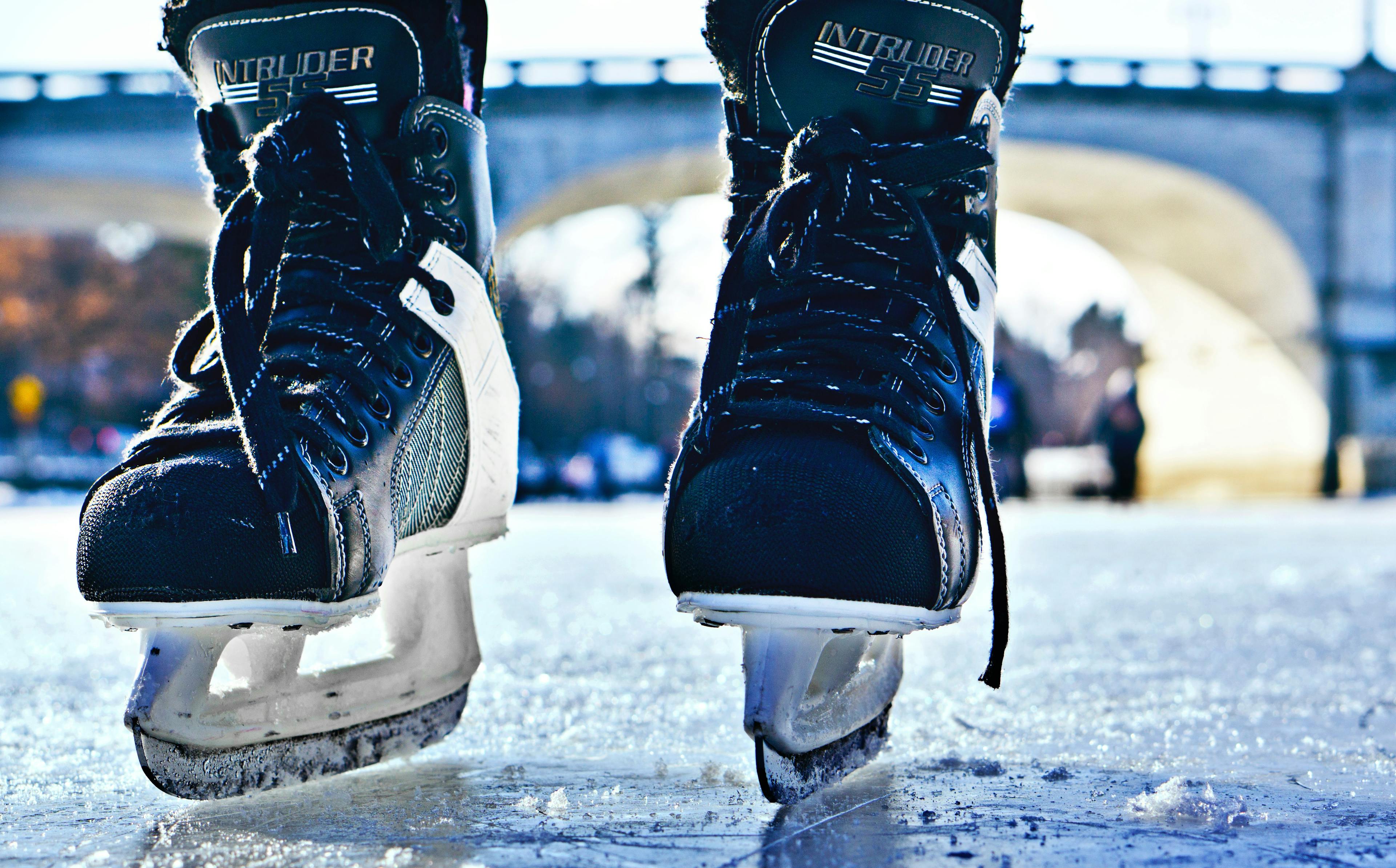Close up photo of some ice skates skating