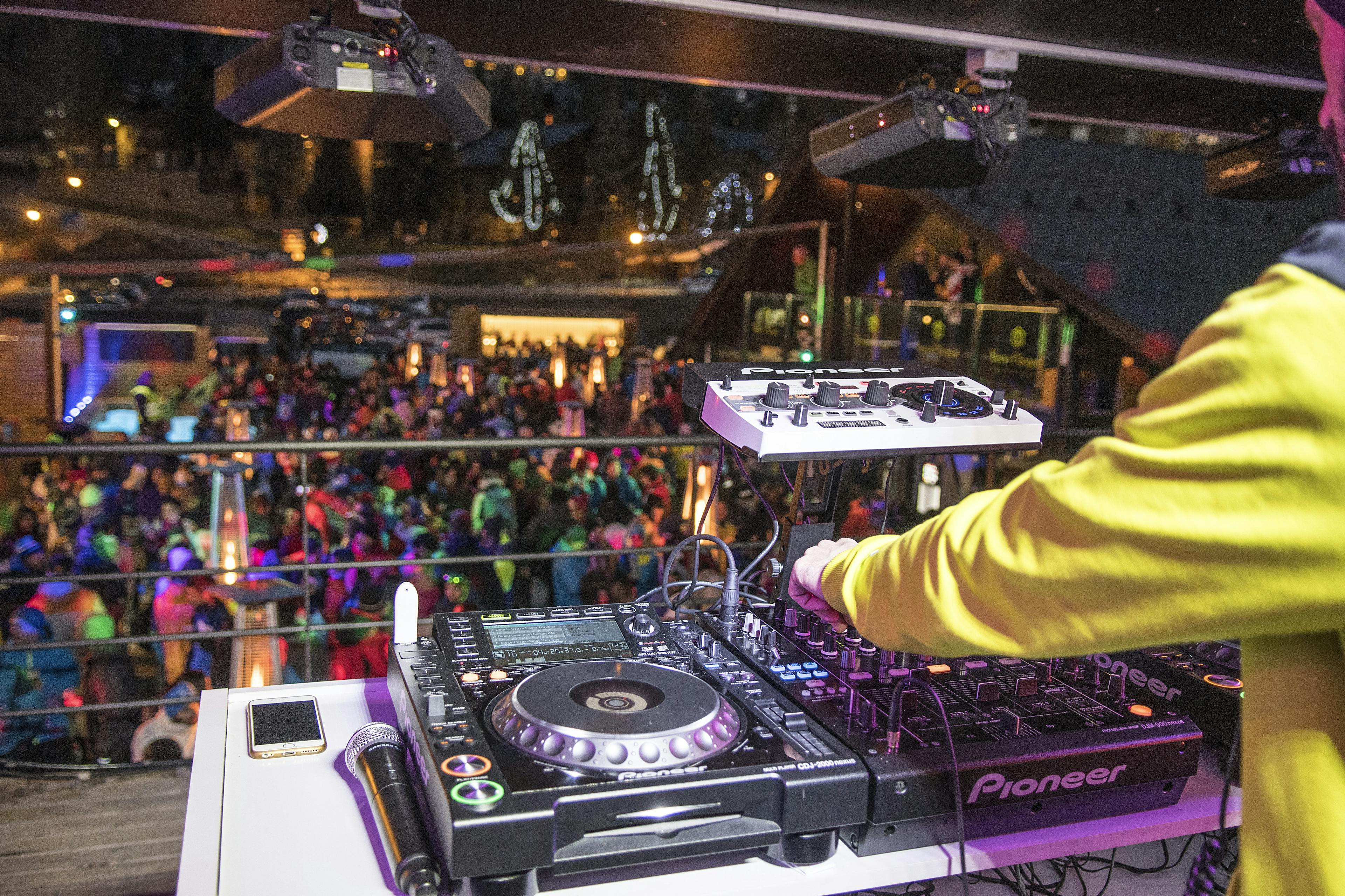 DJ playing tunes for skiiers at Apres nightclub