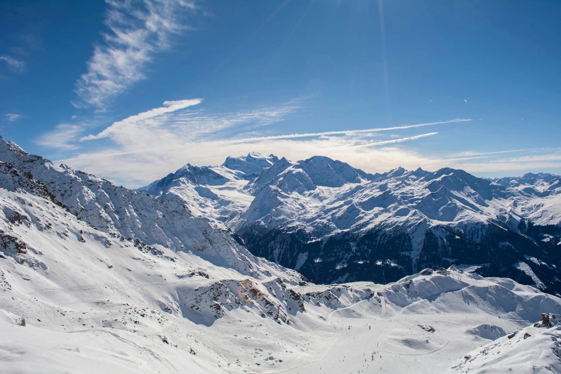 Snowy landscape of Nendaz ski resort in Switzerland
