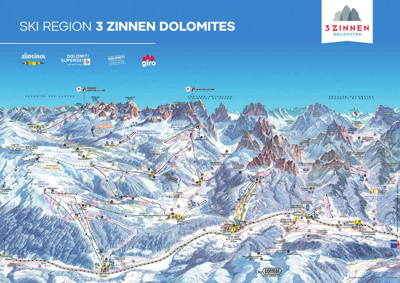 3 Zinnen Dolomites ski map